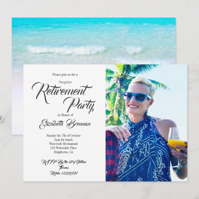 Invitation Retraite Photo Plage Moderne Style Typographie (Devant / Derrière)
