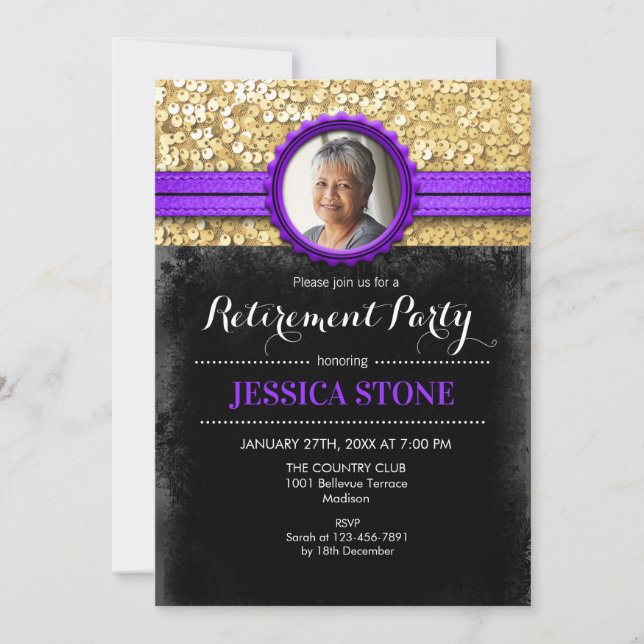 Invitation Retraite photo - Purple Gold Black (Devant)