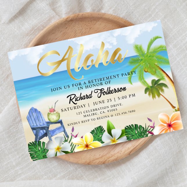 Invitation Retraite, Plage, Aloha, En dehors du bureau (Créateur téléchargé)