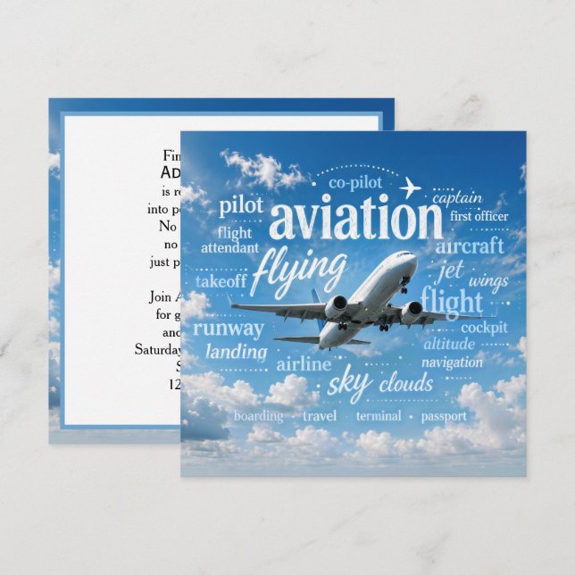 Invitation Retraite pour pilote d'avion en nuage de mots (Devant / Derrière)