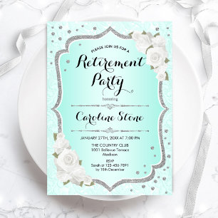 Invitation Retraite - Roses blanches en argent turquoise