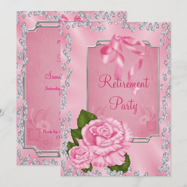 Invitation Retraite Roses Roses et Rubans romantiques (Devant / Derrière)