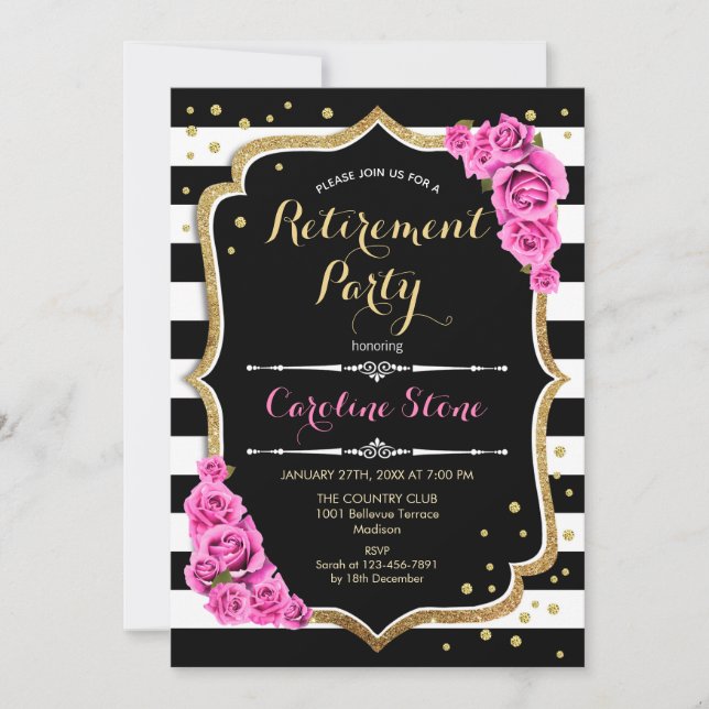 Invitation Retraite - Roses roses roses blanches noires (Devant)