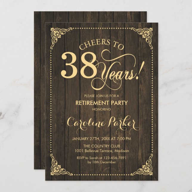 Invitation Retraite - Rustic Wood Gold (Devant / Derrière)