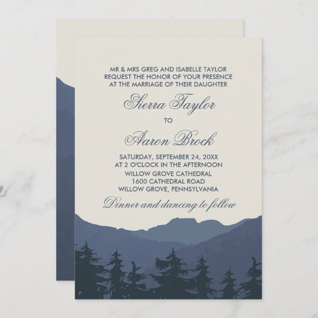 Invitation Retraite vers les montagnes Mariage officiel (Devant / Derrière)