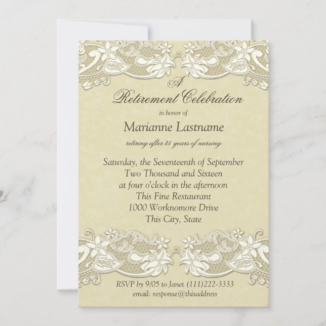 Invitation Retraite Vintage ancienne florale (Devant)