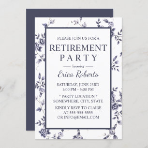 Invitation Retraite vintage en porcelaine bleue et blanche