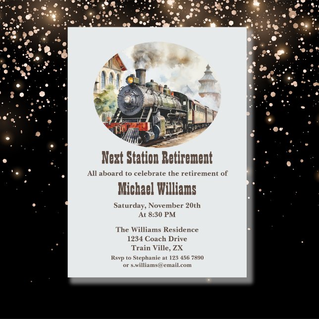 Invitation Retraite Voyage Rolling Party Train Prochain Gare (Créateur téléchargé)