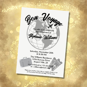 Invitation Retraite Voyage Thème Partie Bon Voyage Globe
