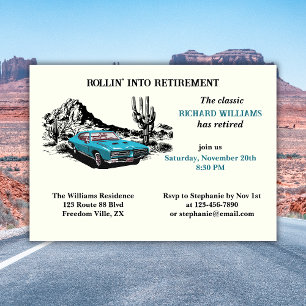 Invitation Retraite Voyage Vintage Car Desert Party