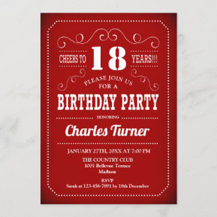 Invitation Retro 18e fête d'anniversaire - Rouge Blanc