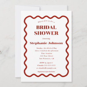 Invitation Retro 1950 arête vague Fête des mariées rouge fonc