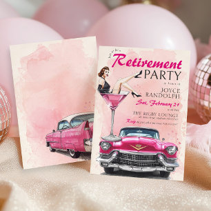 Invitation Rétro 1950 Rose Glam Vintage Voiture Fête de dépar
