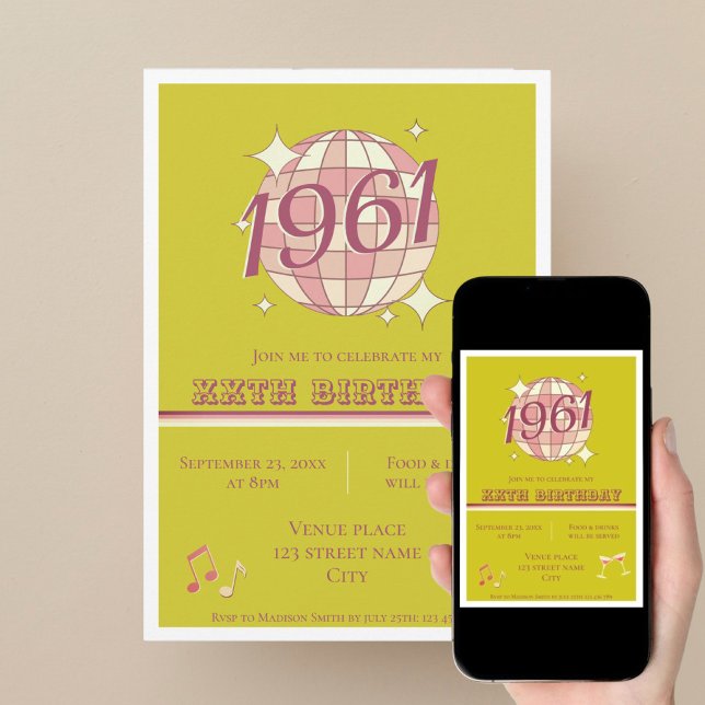 Invitation rétro 1961 65e anniversaire bleu sarcel (Créateur téléchargé)