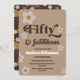 Invitation Retro 1970 Floral 50 & Fabuleux Invitat d'annivers