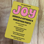 Invitation Retro 1970 Lime Green and Pink Christmas Party<br><div class="desc">Détendez un peu de joie avec ces invitations amusantes à la fête de Noël de style rétro. Ils arborent le slogan "Diffusons un peu de JOIE" avec joie en lettres roses de style rétro. Le reste de l'invitation est prêt à être customisé avec vos propres informations en noir vintage lettrage...</div>