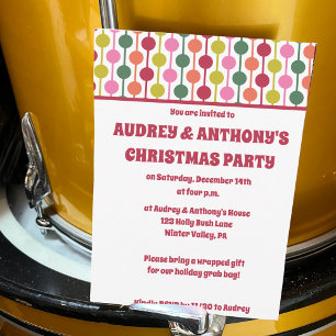 Invitation Retro 1970 Motif fête de Noël personnalisée