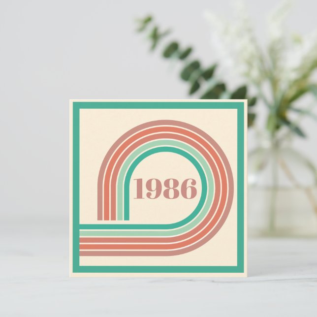 Invitation Rétro 1986 40e anniversaire rayure corail boho (Debout devant)