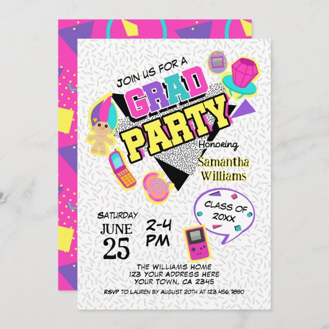 Invitation Retro 1990s Graduation Party (Devant / Derrière)