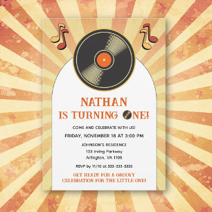 Invitation Retro 1er Anniversaire de enfant Parti Super Vinyl