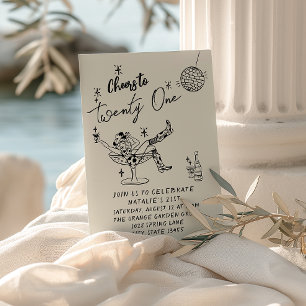 Invitation Retro 21st Hand Drawn Cowgirl Coastal Amusement An