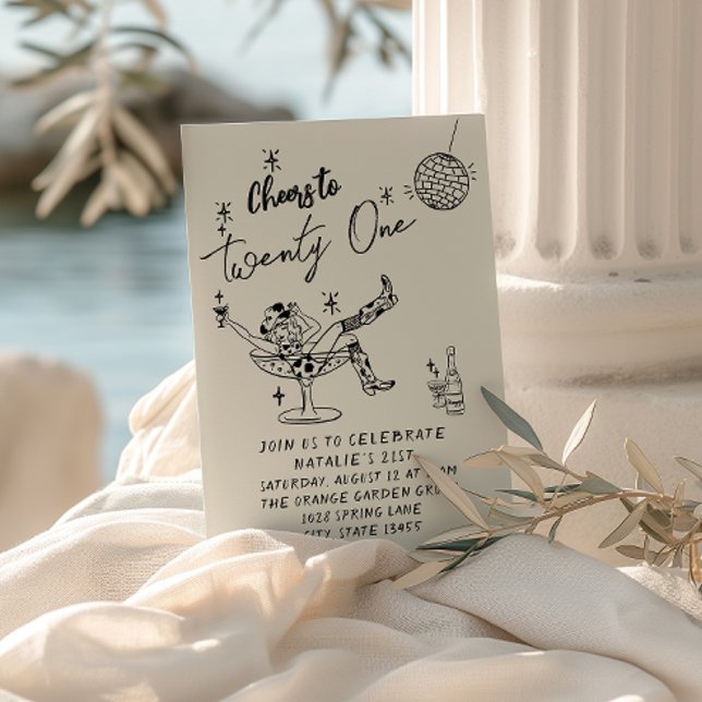 Invitation Retro 21st Hand Drawn Cowgirl Coastal Amusement An (Créateur téléchargé)