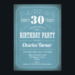 Invitation Retro 30th Birthday Party - Bleu Blanc<br><div class="desc">Invitation de fête du 30e anniversaire. Elégant design rétro en bleu clair et blanc. Peut être customisé à n'importe quel âge!</div>