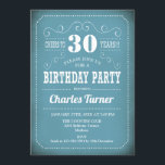 Invitation Retro 30th Birthday Party - Bleu Blanc<br><div class="desc">Invitation de fête du 30e anniversaire. Elégant design rétro en bleu clair et blanc. Peut être customisé à n'importe quel âge!</div>