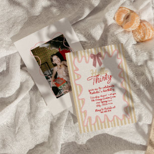 Invitation Retro 30th Bow Bonjour Trente Photo Anniversaire M