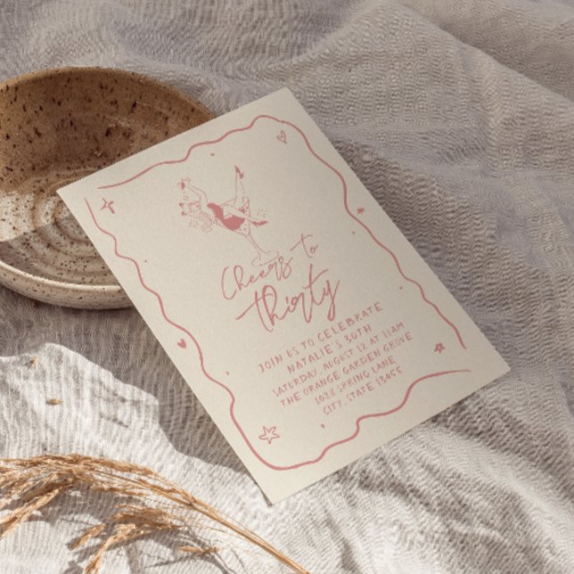 Invitation Retro 30th Cheers To Thirty Pink Birthday Party (Créateur téléchargé)