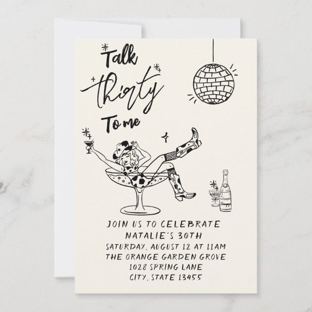 Invitation Retro 30th Cow Girl Parle Trente à moi Anniversair (Devant)