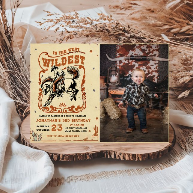 Invitation Retro 3e Rodeo Western Cowboy photo d'anniversaire (Créateur téléchargé)