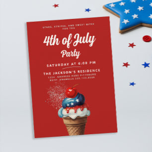 Invitation Retro 4 juillet crème glacée US Flag Cerry Party