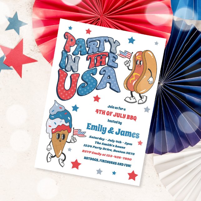 Invitation Retro 4 juillet Party Aux USA BBQ Party (Créateur téléchargé)