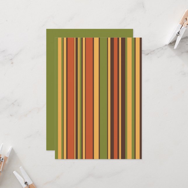 Invitation Retro 50s 60s 70s Stripes Orange Avocado Brown (Devant/Arrière en situation)