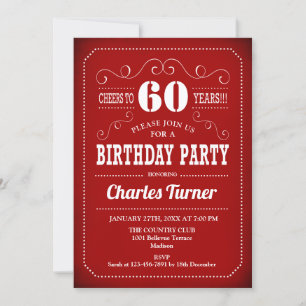 Invitation Retro 60e fête d'anniversaire - Rouge Blanc