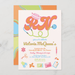 Invitation Rétro 60's 70's Infirmière Graduation