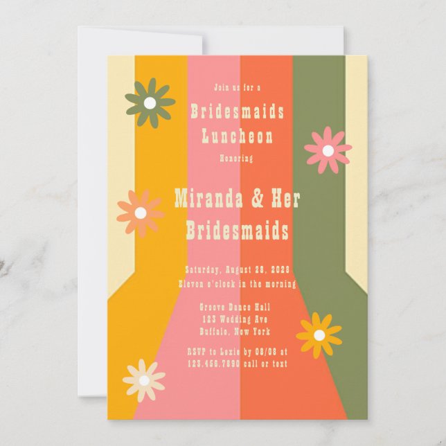 Invitation Retro 60s les années 70 Super Stripes Bridesmaids  (Devant)
