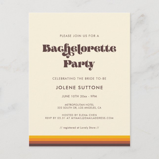 Invitation Retro 60s vintage Bachelorette Party (Devant)