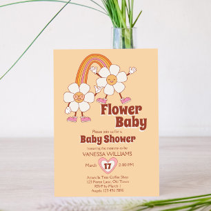 Invitation Retro 70ies super boho fleur bébé