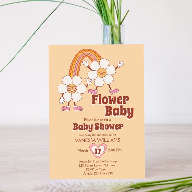 Invitation Retro 70ies super boho fleur bébé (Créateur téléchargé)