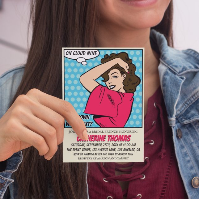 Invitation Retro 70's Comic Book Pop Art Fun Fête des mariées (Créateur téléchargé)