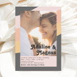 Invitation Retro 70's Rainbow Dark Casual Faded Photo Wedding<br><div class="desc">This retro 70's rainbow dark casual faded photo wedding invitation is perfect for your simple vintage orange, rose gold, and blush pink wedding. Designed with elements of a classic, colorful boho arch and groovy minimalist stripes. The design has a unique abstract tropical beach feel, great for any spring, summer, or...</div>