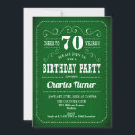 Invitation Retro 70th Birthday Party - Vert blanc<br><div class="desc">70e anniversaire invitation pour hommes ou femmes. Carte invitation élégante en vert avec police de script de typographie rétro. Salut à 70 ans ! Peut être customisé à n'importe quel âge. Parfait pour une célébration anniversaire adulte.</div>