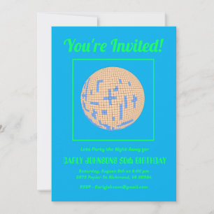Invitation Retro 80s Blue Green Yellow Disco 50e anniversaire