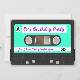 Invitation Retro 80s Cassette Bande Anniversaire Fête Invitat