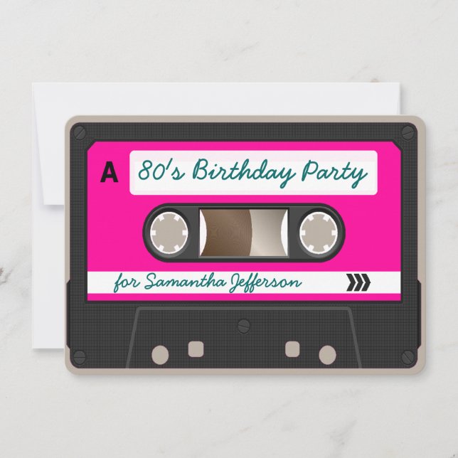 Invitation Retro 80s Cassette Bande Anniversaire Fête Invitat (Devant)