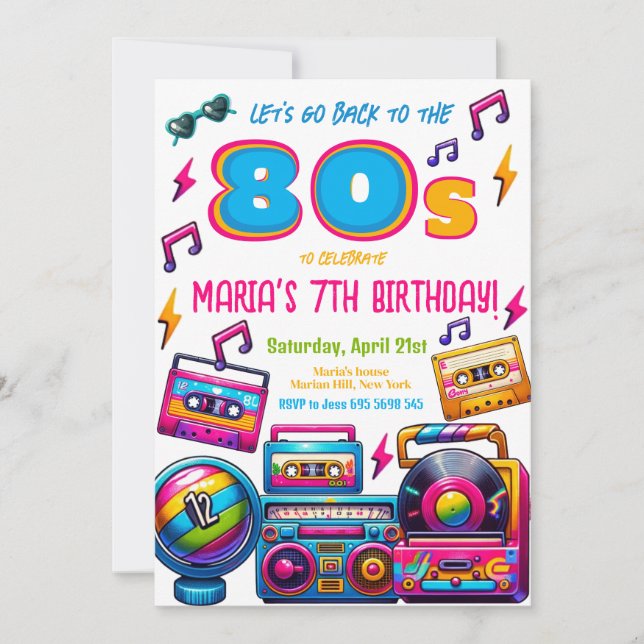 Invitation Retro 80s Disco Music Anniversaire (Devant)