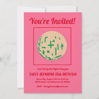 Invitation Retro 80s Hot rose Red Green Disco 50e anniversair