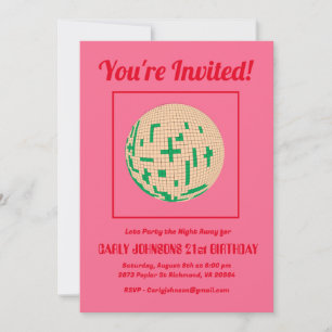Invitation Rétro 80s Hot rose rouge Green Disco 21e anniversa